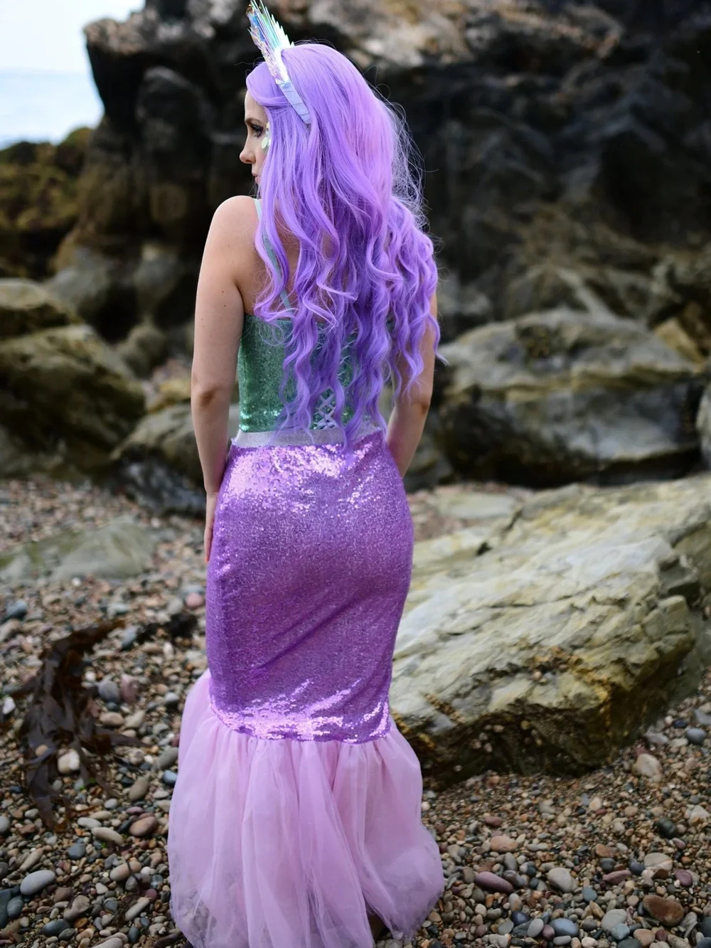 Sequin Mermaid Hem Midi Skirt in Lavender Pink - Picture 2 of 2